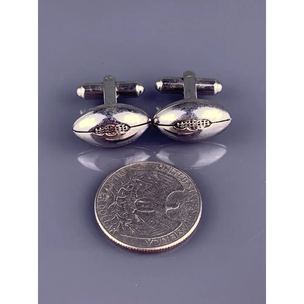 Football Cufflinks Silver Tone Team Sports Pigskin Game American Hickok Vintage